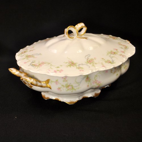 Haviland Bowl Covered Vegetable The Princess1894-1931 Pink Green Floral Gold - Picture 6 of 12