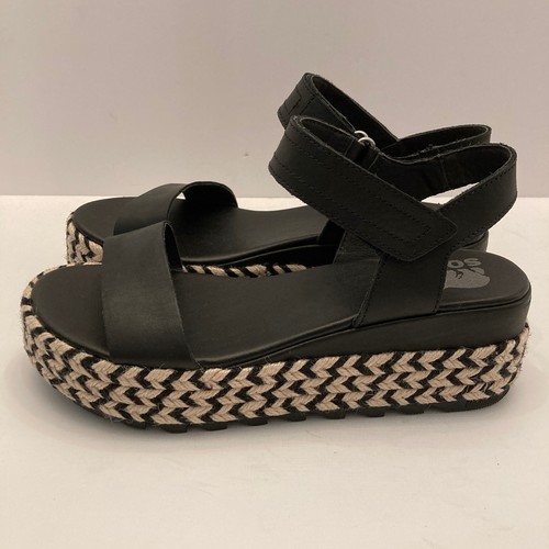 Sandalias Sorel Cameron Plataforma "Forma Plana" Cuero Negro Alpargata Mujer 8.5 - Imagen 4 de 10