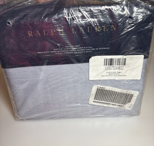 Ralph Lauren Home Oxford Full FLAT SHEET RL Solid Blue PREMIUM BEDDING NWT $185 - Picture 1 of 21