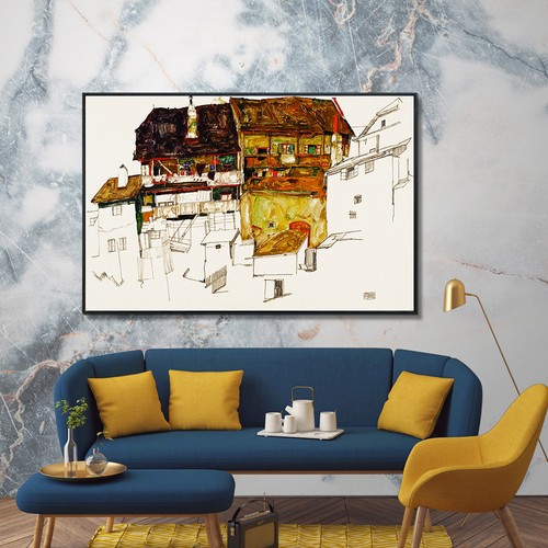 Framed Canvas Giclee Print Art Old Houses In Krumau by Egon Schiele Home Decor - Picture 2 of 23