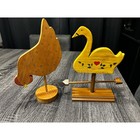 Vintage Folk Art Wooden Chicken & Swan Décor Lot – Farmhouse Country Primitive