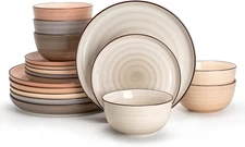 Plates and Bowls Sets, 18 Piece Dinnerware Set Porcelain Round Dinner Set for 6,