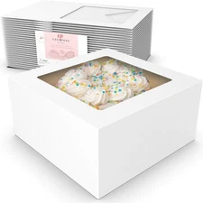 25 Pack Auto Pop-Up Cake Boxes with Viewing Window & 50 Stickers - This White...