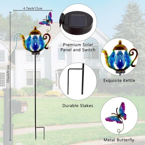 Solar Pathway Lights Outdoor, 2 Pack Metal Garden Lights, Decorative Lanscape... - Picture 2 of 7