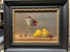 Oil on Canvas Fruits Still Life Framed 22.5”X19.5” Painting Signed Montgomery