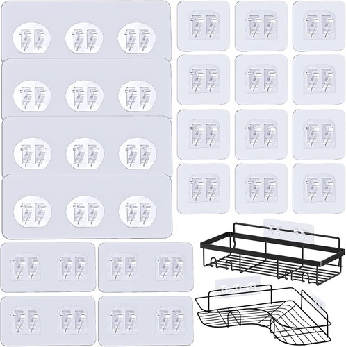 24er Pack Dusch Caddy Klebehaken, ohne Bohren, strapazierfähig, wasserdicht, transparent  - Bild 1 von 7