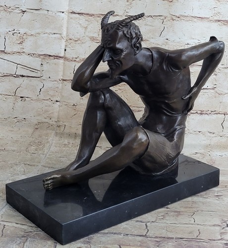 Scultura in bronzo firmata originale Tommaso mitologia greca satiro diavolo angelo oscuro - Foto 4 di 10