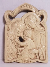 Vintage Wall Plaque Holy Family Plaster Cast Catholic Possibly Italian 7” High