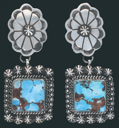 Natural Golden Hill Turquoise Earrings By Navajo Artist John Nelson - Picture 2 of 3