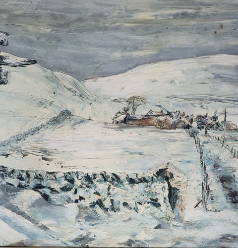 Óleo a bordo paisaje rural en invierno borde nieve Barbara Hope 64x54 cm - Imagen 4 de 24