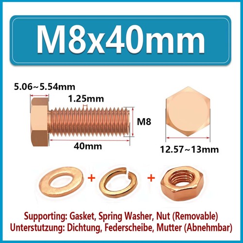 M3~M16 Copper Hexagon Set Screws With Bolt+Nut+Flat/Spring Washer Hex Head Bolts - Picture 59 of 100