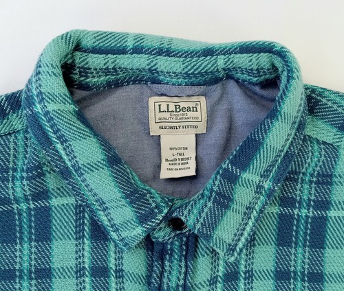 Large-Tall Men's L.L.BEAN Slightly Fitted Teal Plaid Layering Shacket Shirt - Picture 4 of 18