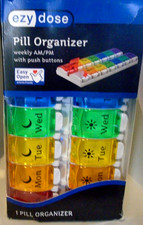 Weekly Pill Planner Organizer XL Easy Use AM/PM With Push Button 7 Day Box Case