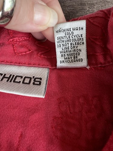 Chicos Sz 1 Jacket Pink Hues Embroidered Tone on Tone Button Up Denim 100%Cotton - Picture 4 of 15