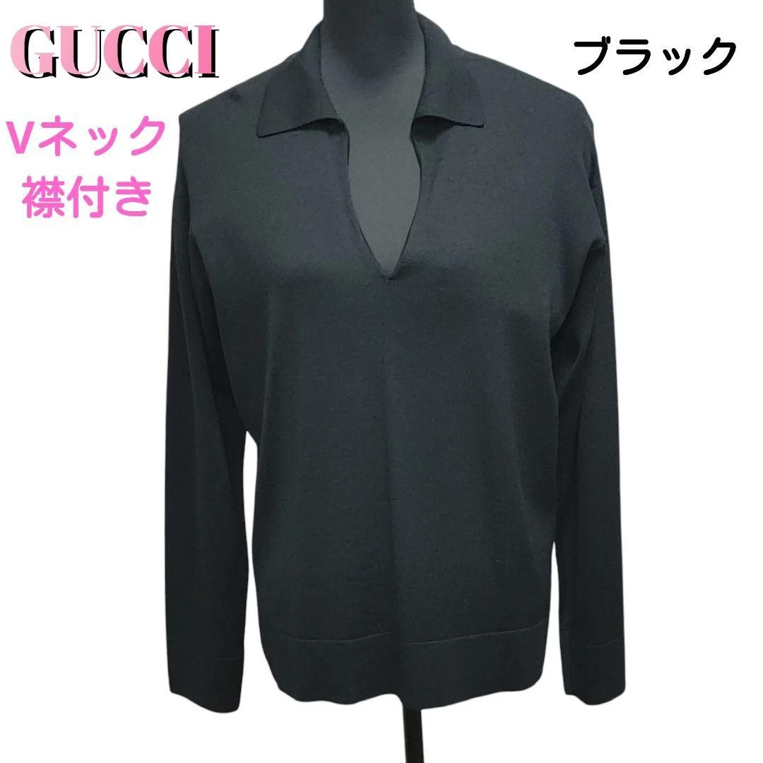 Gucci Pull Tricot Col V Coton 100 Manches Longues M Noir m3_0415