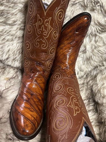 JUSTIN MEN TOP QUALITY EEL & LEATHER WESTERN BOOTS-Carmel-Sz 8 D - Picture 5 of 17