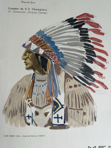 Ancien menu CGT French line paquebot Champlain liner indien par Mathurin Méheut - Picture 2 of 8