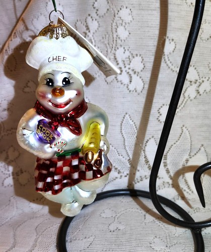Christopher Radko Frosty The Snowman "Shake And Bake" Chef Blown Glass Ornament - Picture 3 of 6