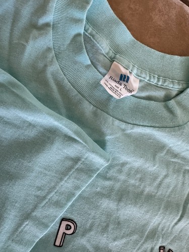 Vintage 80’s HAPPY Graphic T-Shirt Single Stitch Large Blue - Picture 3 of 3