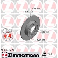 Zimmermann 2X Bremsscheibe Ø230Mm Hinten Voll FüR VW Golf IV 1.4 16V 1.6 Polo
