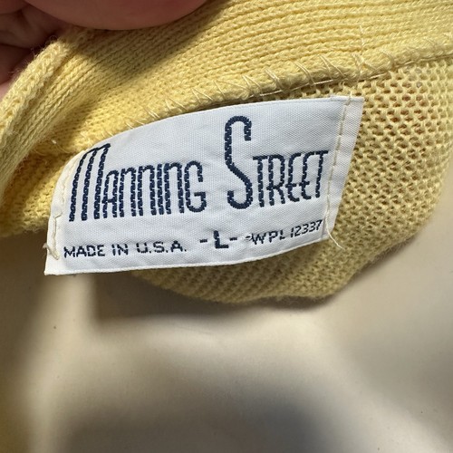 Vintage 60er 70er Pastell Baby Gelb Strick Acryl Strickjacke Größe L Herren - Bild 6 von 9