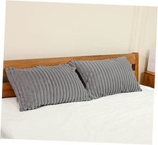 Faux Fur Striped Throw Pillow Covers Set of 2 Ultra Soft Standard/Queen Grey