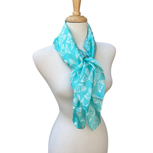 Llardo 100 % Seide Schal blau türkis Schmetterlinge 33” x 32,5” edel alt Geld adrett - Bild 2 von 5