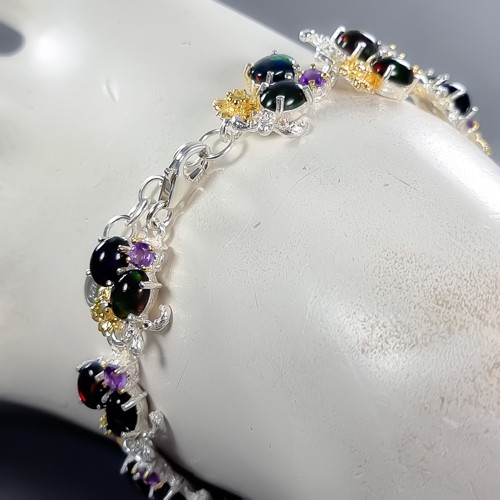 Jewellery Natural Black Opal Bracelet 925 Sterling Silver 8"/BR13338 - Picture 3 of 8
