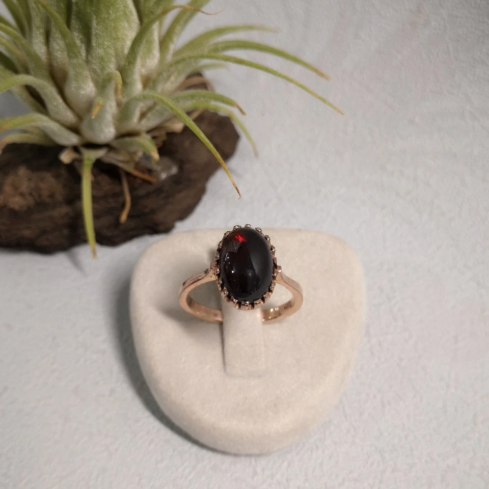 Granat Cabochon Ring Granatschmuck Trachten Silber 925/- vergoldet Antikstil - Bild 1 von 4