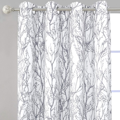 Gray White Tree Branch Blackout Curtains for Bedroom Curtains 84 inch Length ... - Picture 2 of 9