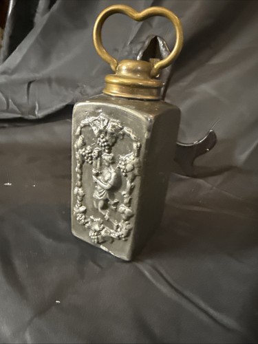 Antique Dutch Pewter Hallmarked Tea Caddy Brass Lid Figural Design- 7 In - Picture 12 of 17
