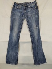 Miss Me Jeans Women's 28 Boot Cut Fleur De Lis Embellished Western Denim Blue