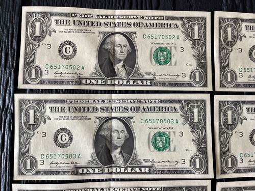 Lot Of 9 Sequential 1969 One Dollar Bills Notes $1 About Uncirculated (AU) - Picture 8 of 16