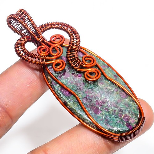 Ruby Fuchsite Gemstone Handmade Wire Wrap Copper Jewelry Pendant 2.70" SR 1923 - Picture 2 of 7