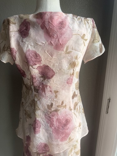Vtg Dress Maxi Chiffon Pink Garden Floral Cottagecore Layered Demure Med Small - Imagen 5 de 6