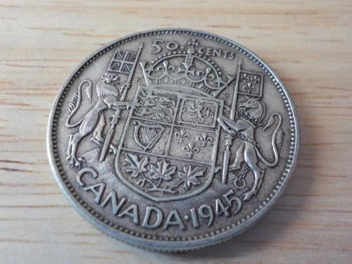 Canadian   1945    Silver 50 Cents Half Dollar Coin