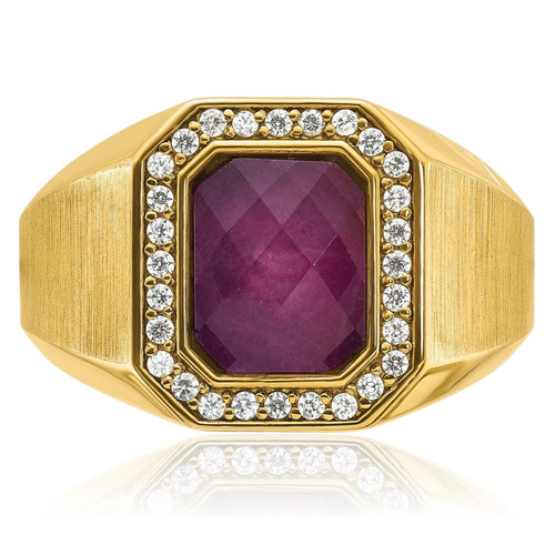 14K Solid Yellow Gold Mens Ruby Stone Diamond Ring - Picture 7 of 100