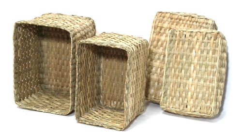 Natural Woven Sea Grass Basket Boxes Rectangle Nesting Lidded Set 2 - Picture 4 of 5