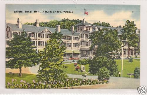 Natural Bridge Virginia Linen Postcard Natural Bridge Hotel Trees Flag Unused - Bild 1 von 2