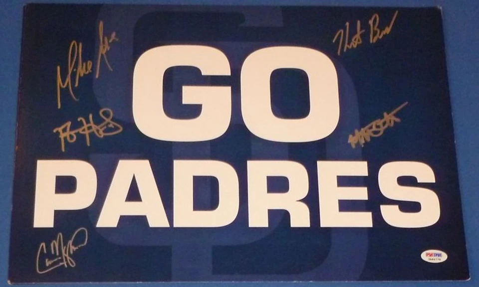 Cameron Maybin Mat Latos Heath Bell +2 Tarjeta de Animación Firmada 2011 Padres Certificado de Autenticidad PSA/DNA Foto 2 de 4