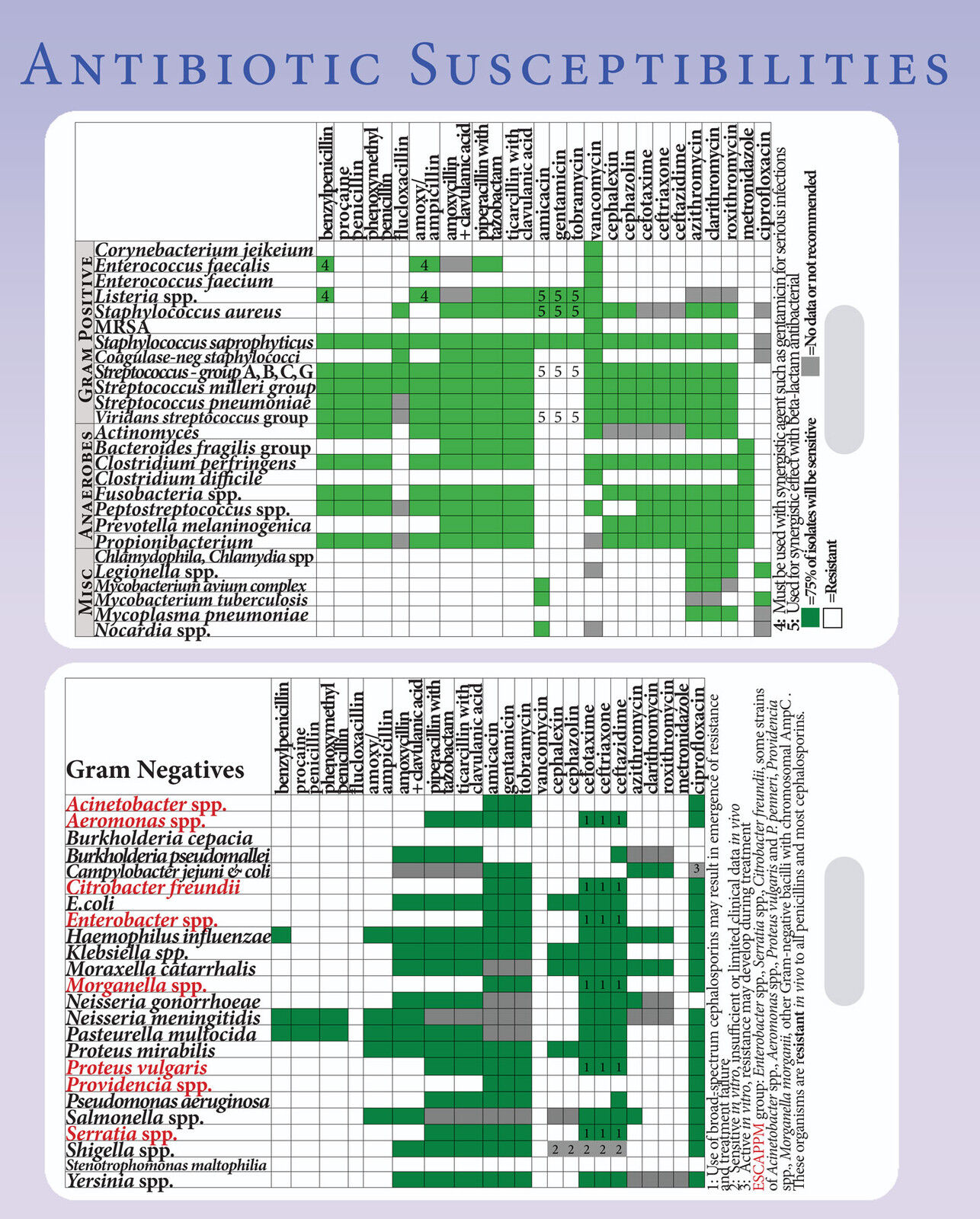 Antibiotic Susceptibility Tables (Antibiogram) Lanyard Reference Card