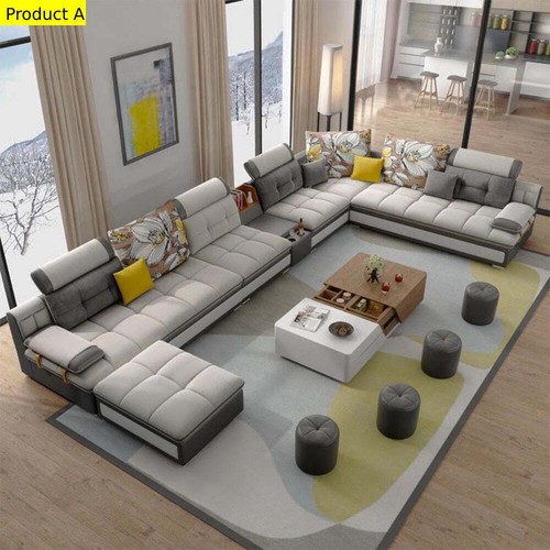 Modern Lavish U-shaped Grey Shades Fabric Sectional Sofa - Picture 2 of 3