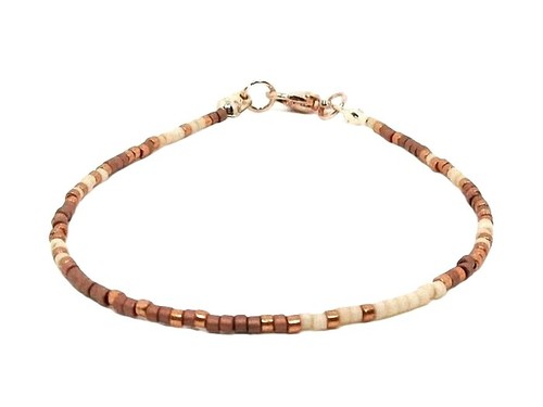 Brown, Copper & Light Peach Friendship Bracelet / Beaded Anklet / Boho Necklace - Picture 8 of 12