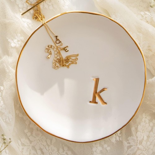 - Ceramic Jewelry Tray, Decorative Trinket Dish for Rings Earrings LETTER K - Picture 3 of 5