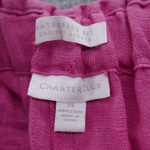 Charter Club Womens Katherine Cropped Linen Pants 14 Pink Elastic Waist NEW - Picture 6 of 14