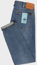 Paul Smith Tapered-Fit 'Crosshatch Stretch' Blue-Rinse Jeans W32/L30. (AS)
