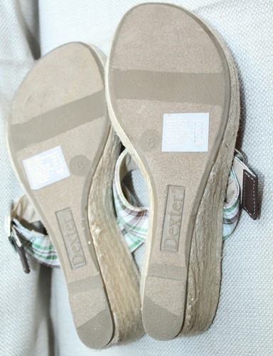 DEXTER WOMEN'S 8 SANDAL JUTE WEDGE 3" HEEL BROWN PLAID BUCKLE NWOT - Picture 9 of 11