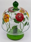 Glass Cloche and Stand Hand Painted by TG Bees Flowers Green and Clear