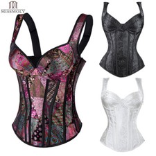 Women Laced Up Boned Brocade Overbust Corsets Bustier Top Waist Training Cincher