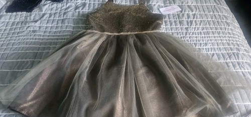 Bonnie Jean Mesh Dress Tulle Sequins 14 Gold NWT